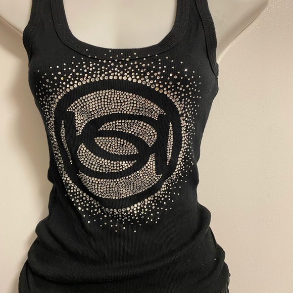 Bebe set 2 piece tank top and soft capris bling Swarovski rhinestone black y2k - Picture 2 of 6